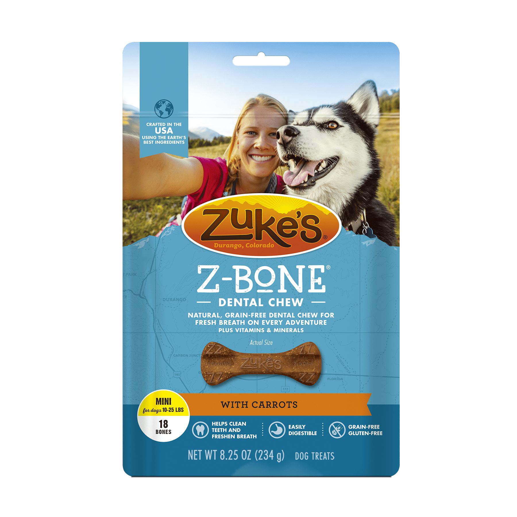 Zuke's ZBone Dental Chews Clean Mini Carrots Crisp Dog Treats, 9 Oz