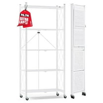 70.7" H Metal Storage Shelves, 5 Tier Folding Shelf on Wheels, Heavy Duty, No Assembly, Rolling, Collapsible Rack Unit for Kitchen, Basement, Pantry (White,1 Pack)