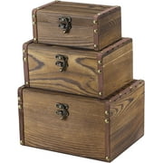MyGift Vintage Brown Wood Decorative Nesting Storage Boxes, Set of 3