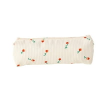 Beautynvta Pencil Case, Corduroy Floral Pencil Pouch, Portable Lightweight Stationery Storage Bag for Office Supplies, Machine Washable