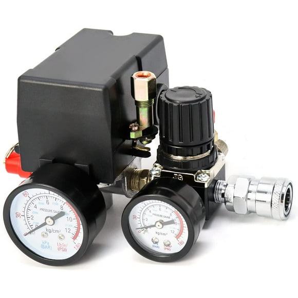 Compresseur d'Air avec Vanne de Contrôle, Régulateur de Pression 90-120PSI avec Manomètres et Ensemble de Raccords