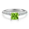 thumbnail image 3 of Gem Stone King 10K White Gold Green Peridot and Lab Grown Diamond Engagement Ring for Women | 1.21 Cttw | Princess 6MM | Gemstone August Birthstone | Size 9, 3 of 6