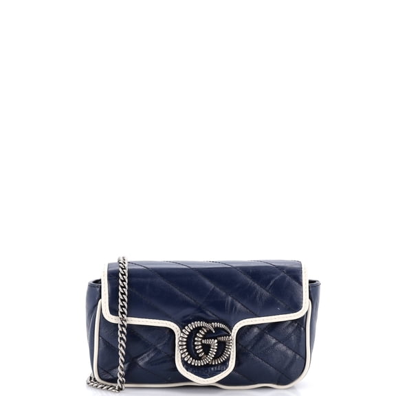Pre-Owned GG Marmont Flap Bag Diagonal Quilted Leather Super Mini By Rebag