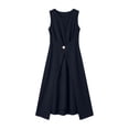 thumbnail image 6 of Admvng Women's Dress Sleeveless Round Neck Wrap Waist with Button Detail Asymmetrical Hem Casual Sundress, 6 of 8