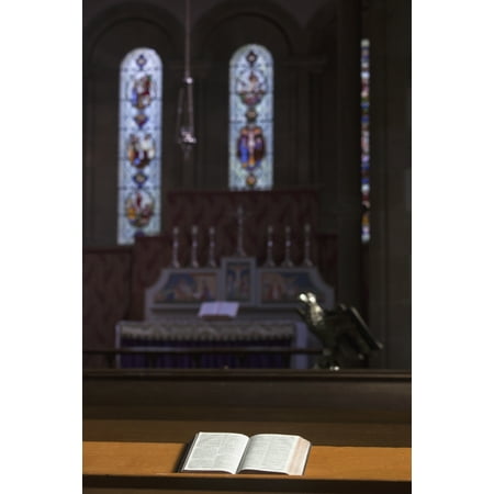 Window Ledge Seating An Open Bible On A Wooden Ledge With Stained Glass Windows And The Altar Of A Church Howick Northumberland England Poster Print by John Short Design Pics ()