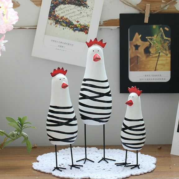 Qonioi Rooster Chicken Figurine Set, Wooden Farm Animal Statues for Home Decor, Kitchen Festival Ornament, Rooster Statue