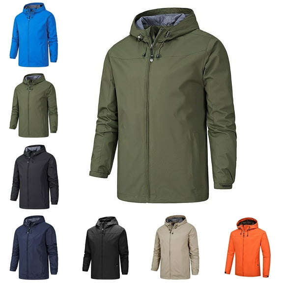 Men's Windbreakers Thin Windbreaker Slim Fitting Zipper Pocket Long Sleeved Hooded Sun Protection Suit Outdoor Sprinter Jacket Coat Army Green L Windbreaker Front-Zip Jacket