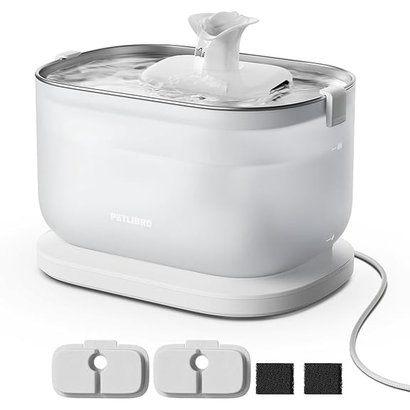 PETLIBRO Cat Water Fountain, Cat Fountain Indoor Stainless Steel Tray, 2.5L/84oz Wireless Pump Pet Water Fountain, Cat Water Dispenser with Two Flow Modes, Pet Fountain for Drinking Easy Clean