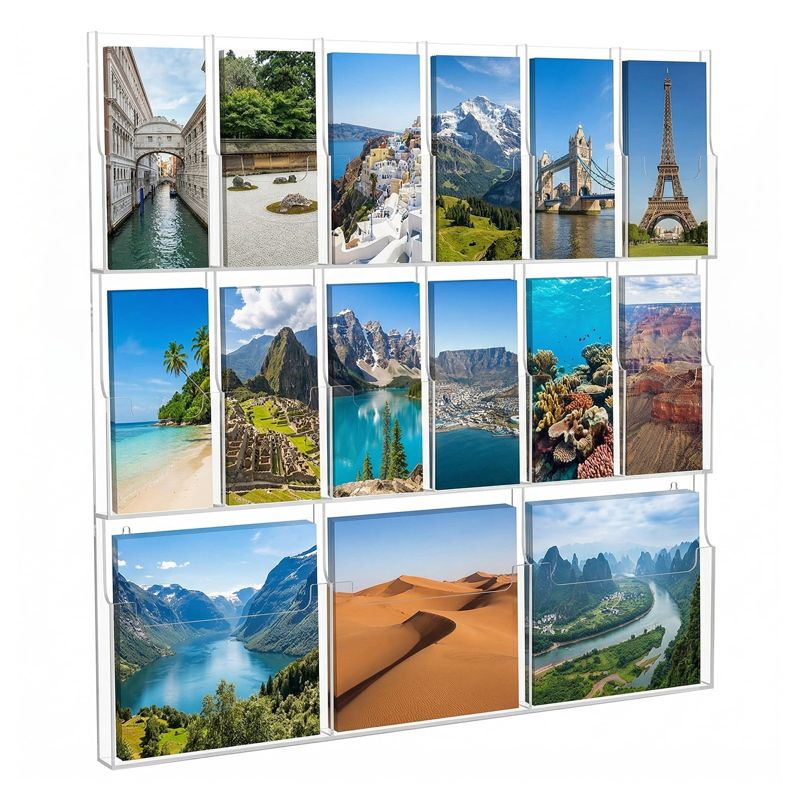 SHegdu 15 Slot Acrylic Brochure Pamphlet Holder Wall Mount Acrylic Trifold Brochure Holder 3 Magazine 12 Pamphlet Pockets Wall Pocket Organizer 10/5inches for Home Office
