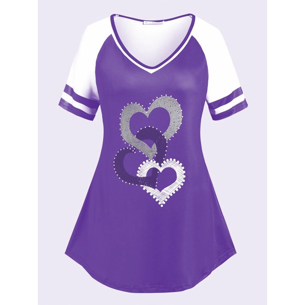 Camiseta Talla Extra Patrón Corazón Manga Raglán Rosegal Camisetas tallas grandes