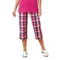 thumbnail image 1 of Plaid Capri Pants for Women | Casual Relaxed Fit Wide Leg Pants with Pockets, 1 of 3