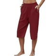 thumbnail image 2 of Dellytop Womens Casual Elastic Waist Solid Color 3/4 Summer Capri Pants, 2 of 5