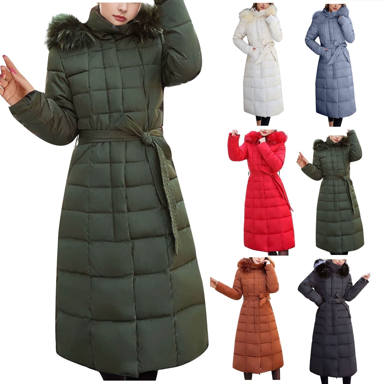 EGNMCR Womens Long Puffer Coat, Long Sleeve Padded Winter Down Coats, Hooded Parka Jacket Women's Fall And Winter Long Sleeved Warm Cotton Jacket Bread Women Coat