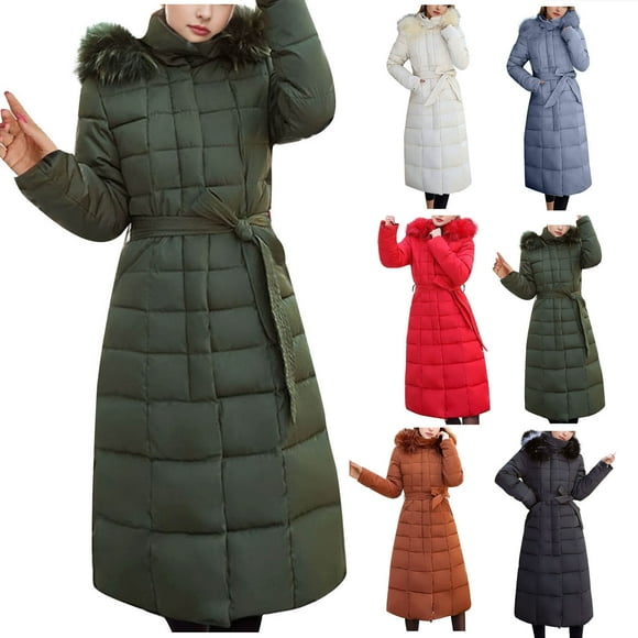 EGNMCR Womens Long Puffer Coat, Long Sleeve Padded Winter Down Coats, Hooded Parka Jacket Women's Fall And Winter Long Sleeved Warm Cotton Jacket Bread Women Coat
