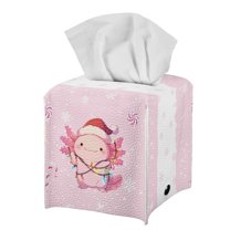 POLERO Decorative Car Tissue Holder, Pink Axolotl Square Tissue Box Cover PU Leather Facial Paper Case Organizer Dispenser for Bathroom, Vanity Countertop, Night Stands, Desk