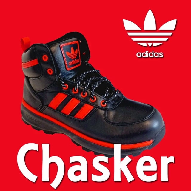 LIMITED Ad-id-as ORIGINALS CHASKER BOOT BRED WINTER SNOW RAIN BLACK RED AMERICANA