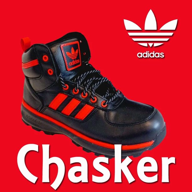 LIMITED Ad-id-as ORIGINALS CHASKER BOOT BRED WINTER SNOW RAIN BLACK RED AMERICANA