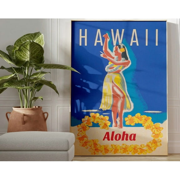 Kna Prints - 1 Pc Poster Hawaii Wall Art, Hula Girl Print, Vintage Wall Art, Beach Wall Art, Travel , Retro Wall Decor, , Printable Wall Art, UNFRAMED-8x12