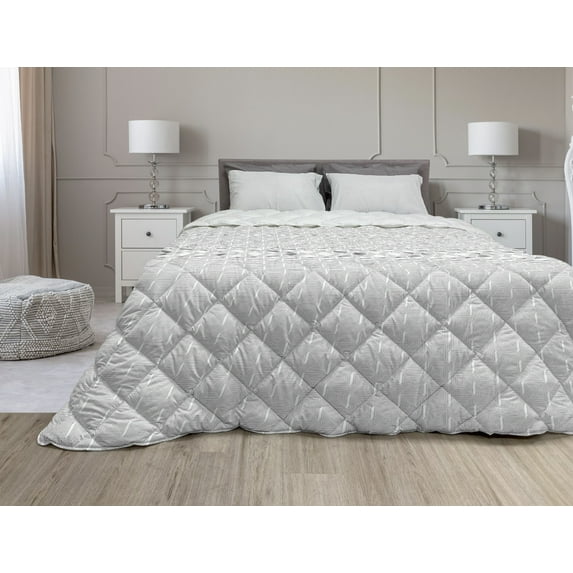 Tribal Down Alternative Comforter, Boho Style Spiralling Circles Connecting Round Forms with Aztec Effects Design, Microfiber Quilt for All Season, 5 Sizes, Grey and White, by Ambesonne