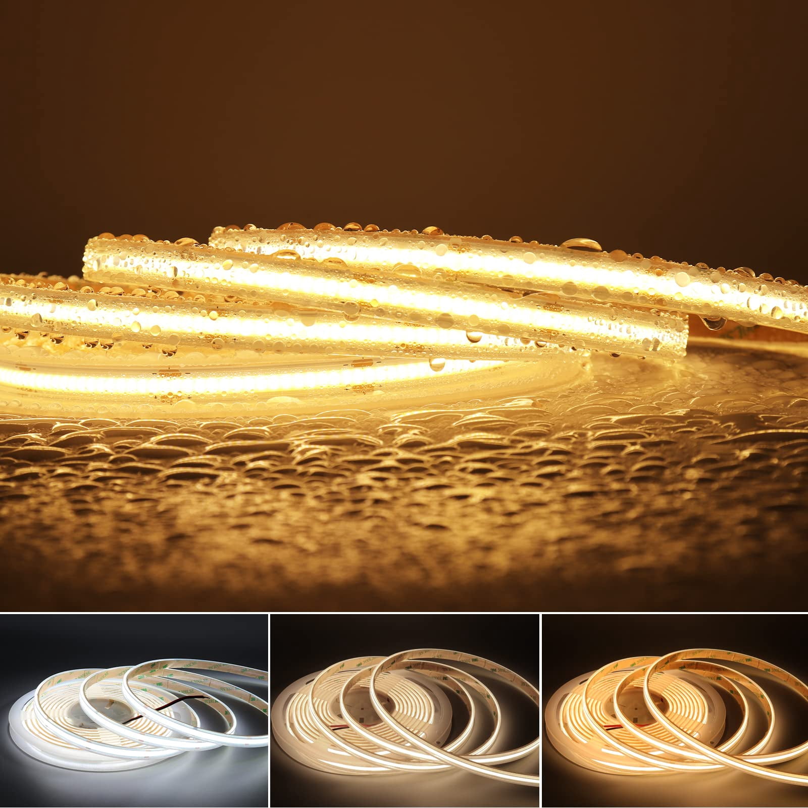 IP68 Waterproof COB LED Strip,16.4FT 12V 4000K 480LEDs/m COB Light Strip for Outdoor Bathroom Swimming Pool Decoration (Without Power Supply)