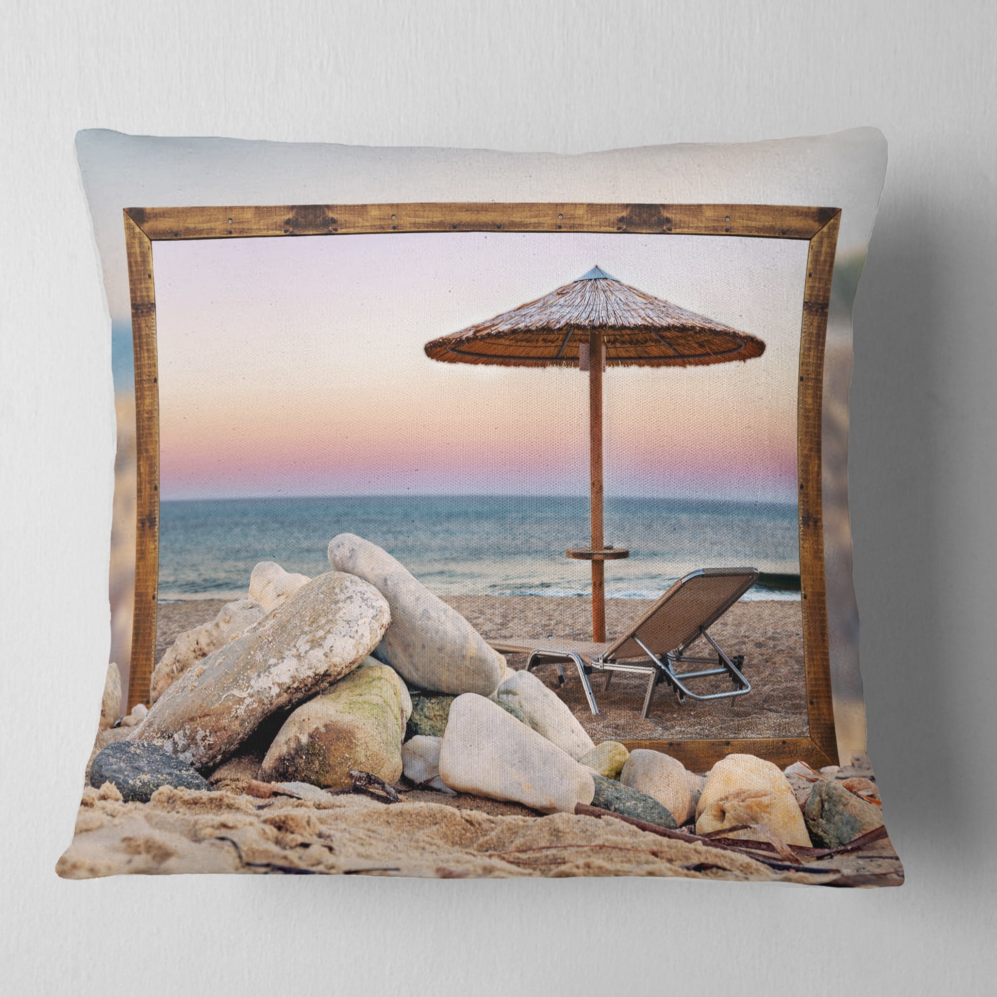 Designart Framed Effect Beach Seating - Seashore Throw Pillow - 16x16