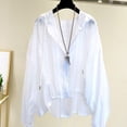 thumbnail image 4 of Mdesiwst Long Sleeve Solid Color Sunscreen Coat Drawstring See-Through Zipper Placket Women Casual Hooded Thin Jacket Daily Clothing, 4 of 7
