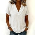 thumbnail image 2 of Linen Tops for Women Shawl Collar V Neck Short Sleeve Gauze Shirts Summer Lightweight Dressy Casual Blouses White M, 2 of 6