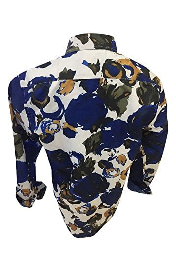 Mens Suslo Couture Designer Shirt Woven Button Up Blue Multicolor Art Design 810-9
