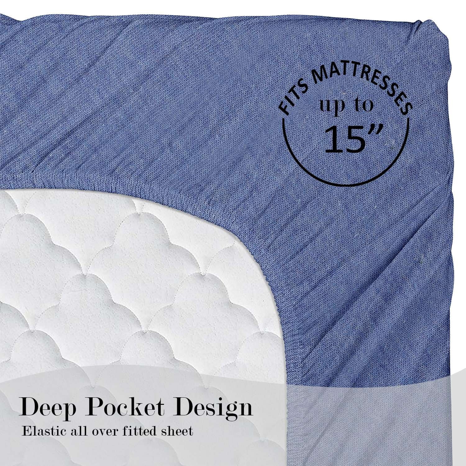 Mainstays Cotton Rich Extra Soft Jersey Bed Sheet Set, Queen, School Pale Blue, 4 Pieces