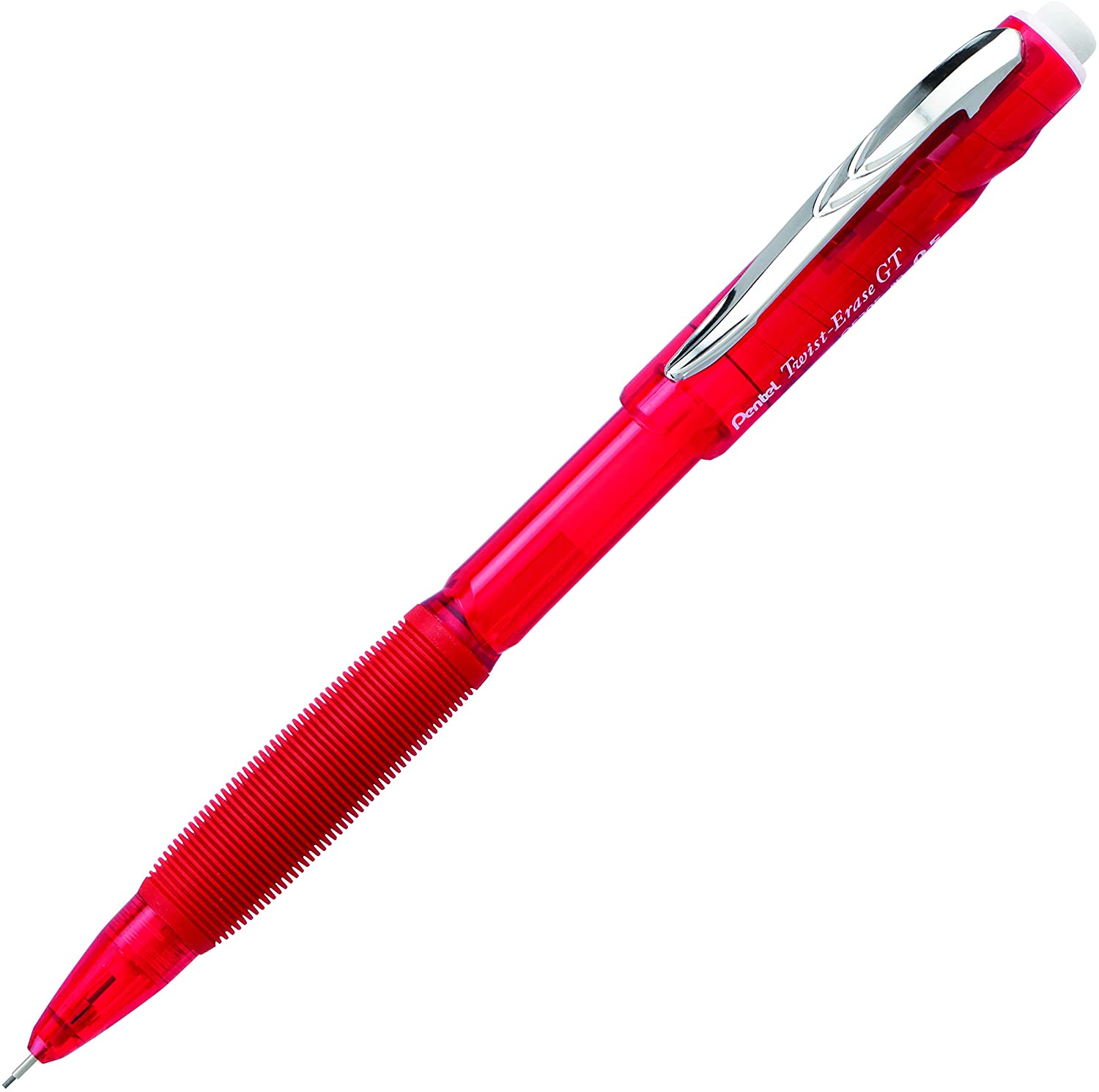 Pentel Twist-Erase GT, 0.5mm, Mechanical Pencil Transparent Burgundy barrel, Box of 12 (QE205B)