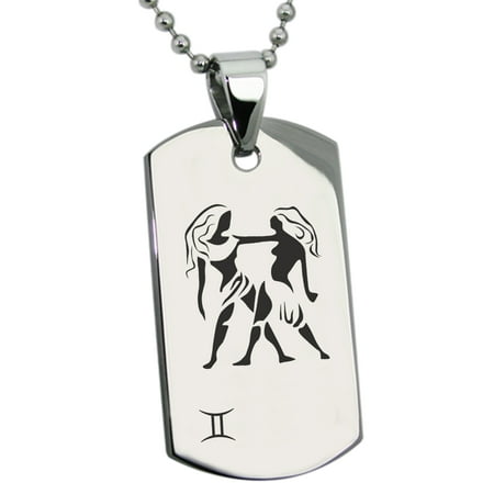 Gold Aquarius Zodiac Charm - Stainless Steel Gemini Astrology Zodiac Sign Engraved Dog Tag Pendant