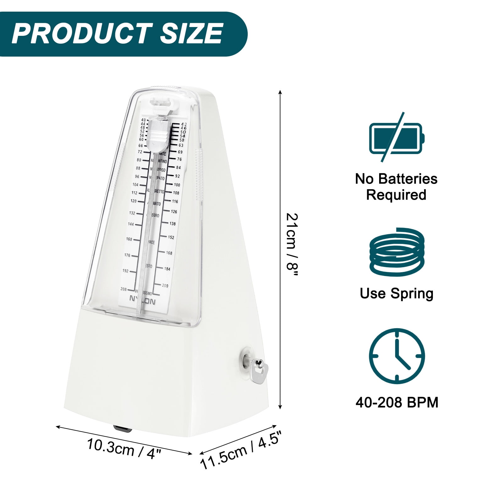 Uxcell Mechanical Metronome High Accuracy Musical Timer Universal Metronome for Piano Guitar Violin Ukulele Player White
