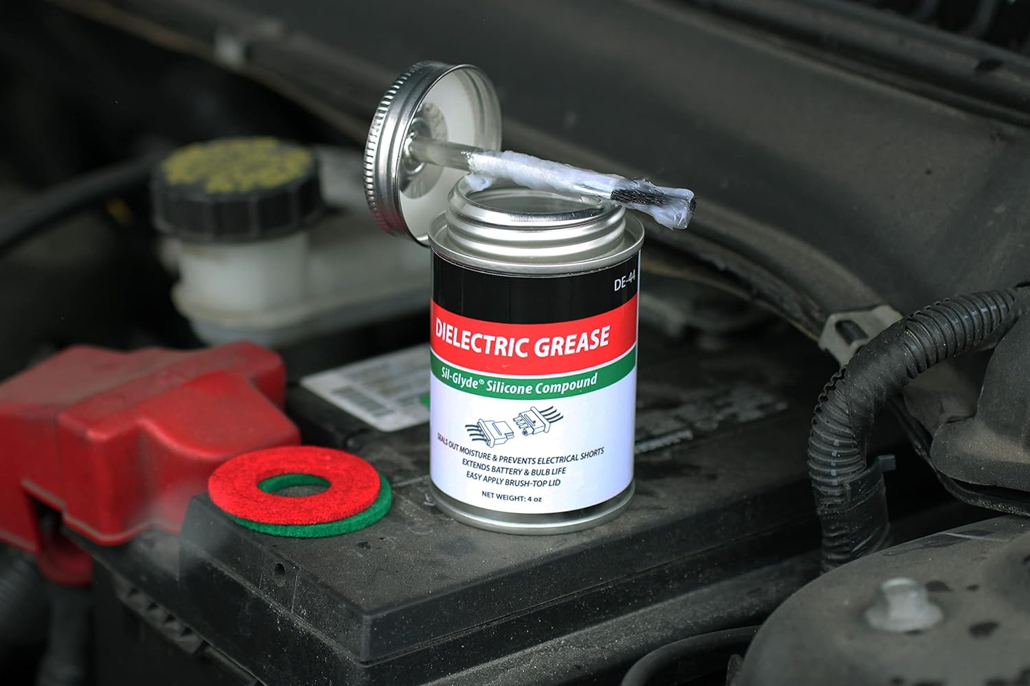 Brush Top Can Dielectric Silicone Grease Compound for All Electrical Components and Connectors, 4oz, Percise and Easy Application