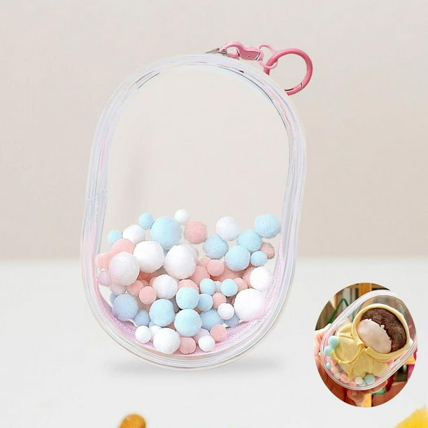 Mini estuche de almacenamiento para figuras, bolsa de almacenamiento para muñecas pequeñas, organizador colgante, Estuche de transporte, bolsa pequeña Rosa M con bolitas