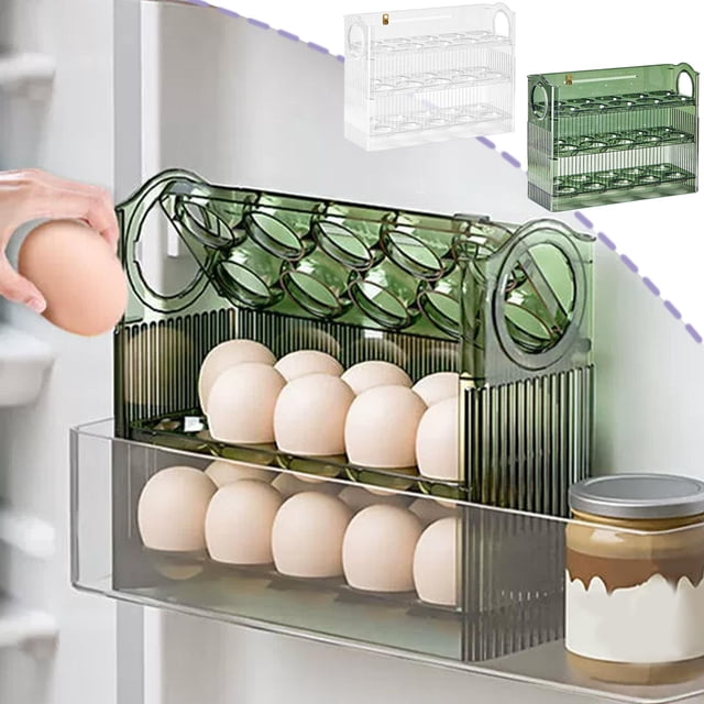 Dianli Fridge Organization Egg Storage Box Refrigerator Side Door Egg Tray Fresh Keeping Box With Automatic Rebound Lid Food Safety Storage Container Kitchen Organizer
