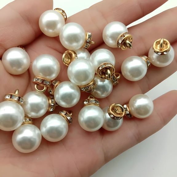DESIGNICE 50 Pcs Inlaid Rhinestone Imitation Pearl Beads 10 mm Faux Pearl Pendant Accessories for Clothes, Hair Accessories, Earrings, Bracelets DIY Craft Making