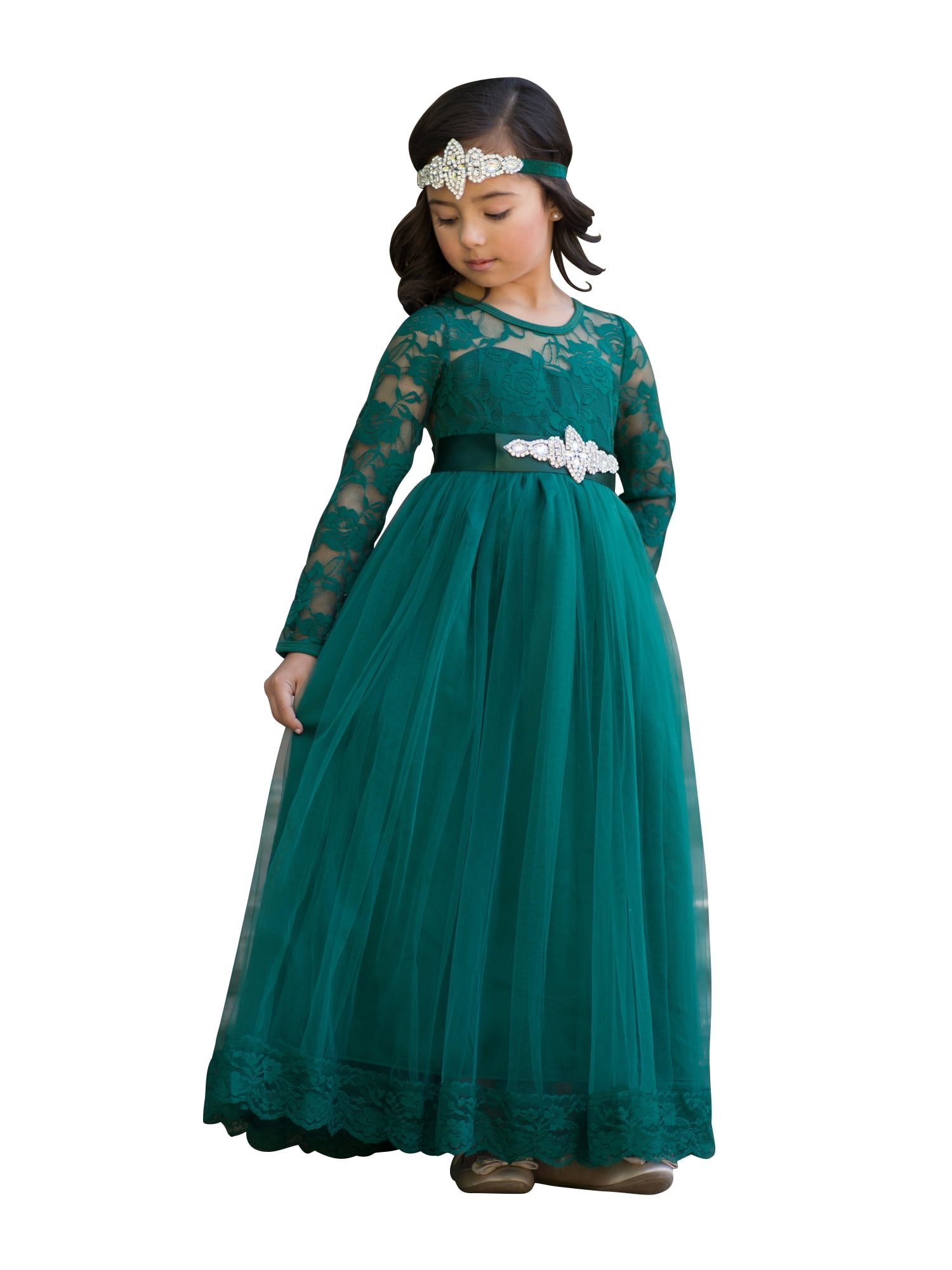 flower girl dresses with green sash