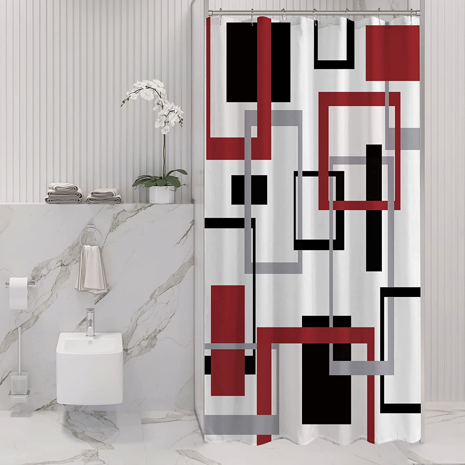 Small Stall Shower Curtain 36 x 72, Narrow Half Black Grey Red Shower