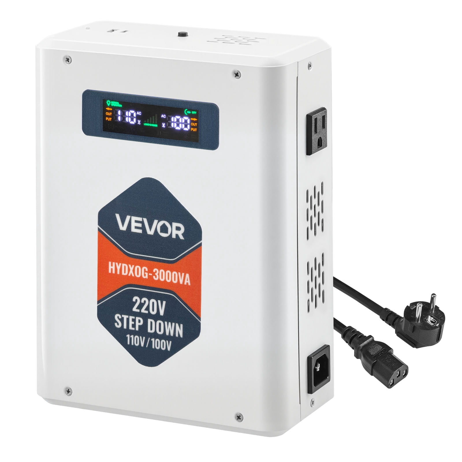 VEVOR Step Down Voltage Converter, 3000W, Heavy Duty Voltage Power Converter, 220V to 110V Power Transformer, with 2 US Outlets, USB Output, LCD Display, Temperature Protection, for 110V Appliances