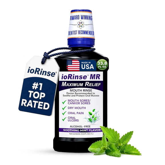 ioRinse MR Moisturizing Oral Rinse for Dry Mouth, Alcohol-Free Mouthwash with Molecular Iodine, Mint, 1 L