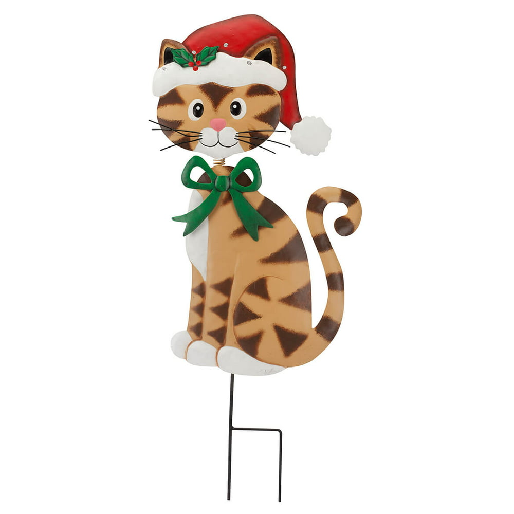 Metal Solar Christmas Cat Stake by Fox River Creations, Holiday Lawn ...