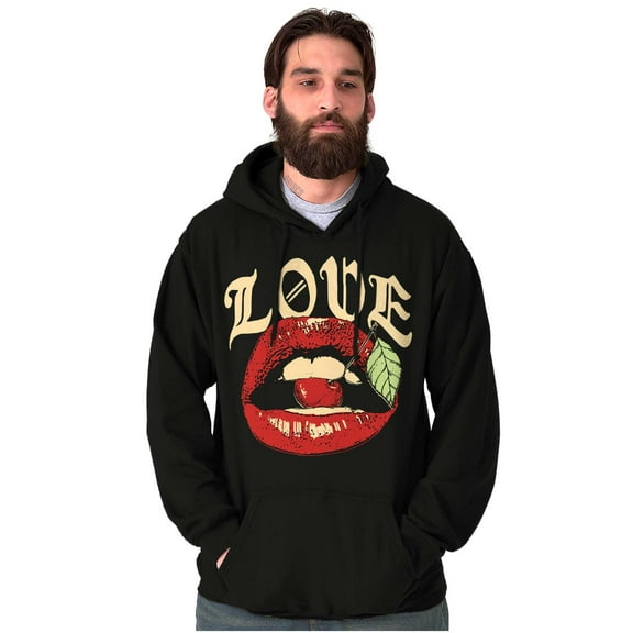 Vintage Love Lips Biting Cherry Hoodie Sweatshirt Women Men Brisco Brands S