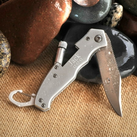 - Personalized Stainless Steel Lock-Back Knife w/Flashlight