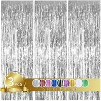 3Pcs Silver Metallic Tinsel Foil Fringe Curtains,3.28ft x 6.56ft Silver Photo Booth Backdrop Streamer Curtain Ideal for Bachelorette,Birthday,Christmas,New Year Party Decorations
