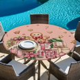thumbnail image 6 of Pink Gingerbread Christmas Round Tablecloth, Fitted Table Cover with Elastic for 36"-44" Round Tables, Xmas Tree Gift House Star Table Cloth Outdoor Indoor Dinning Party Waterproof Tablecloths, 6 of 7