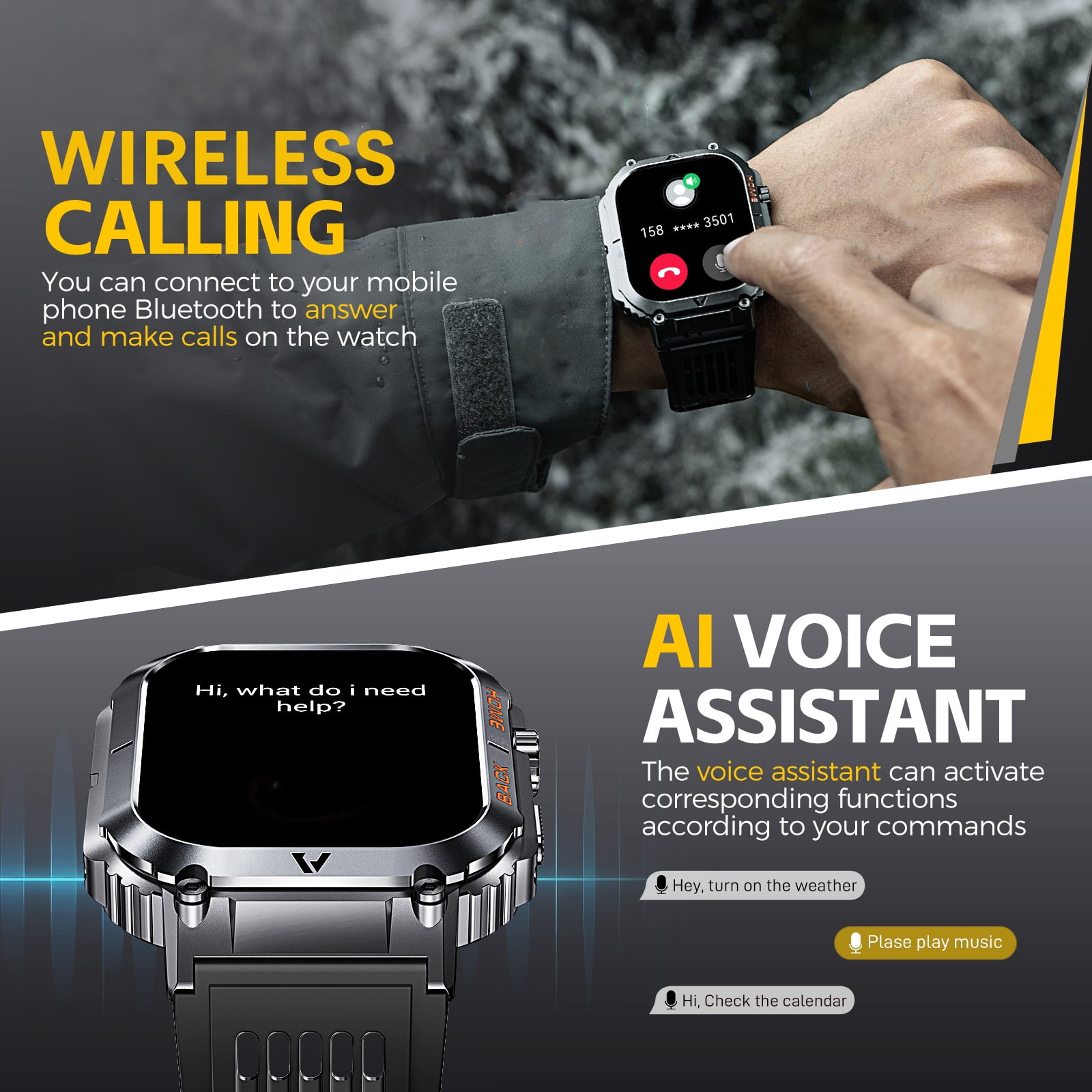 XAXRE Men's Smartwatch, 5ATM Waterproof Sleep Monitor, 2.02" HD Screen, Compass, 110+ Sports, Call Answer/Dial, Compatible with Android iOS