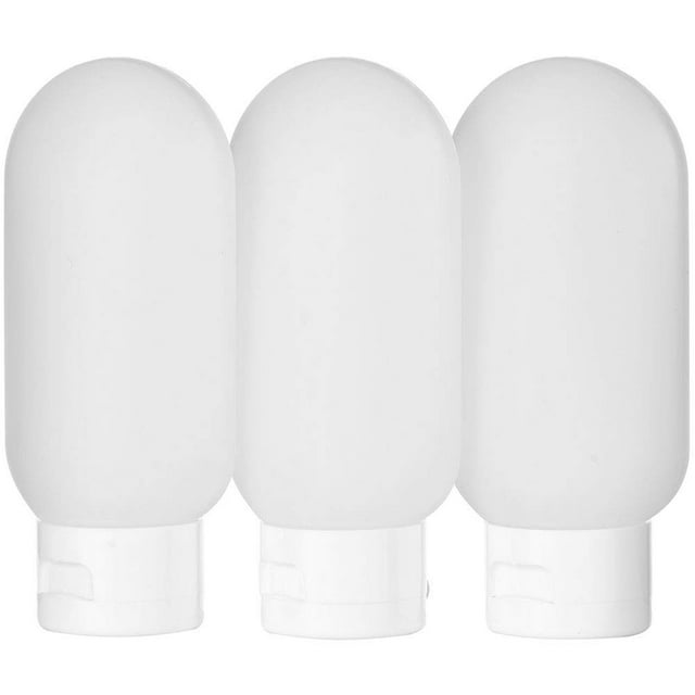 3 botellas de viaje de 2 oz/60 ml, envases de plástico vacíos para apretar con estuche para llevar, champú, accesorios de tocador
