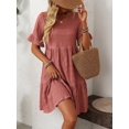 thumbnail image 6 of Women'S Summer Dresses 2025 Puff Sleeve Crew Neck High Waist Smocked A-Line Flowy Loose Fit Midi Dress Bean Paste Powder XL, 6 of 9