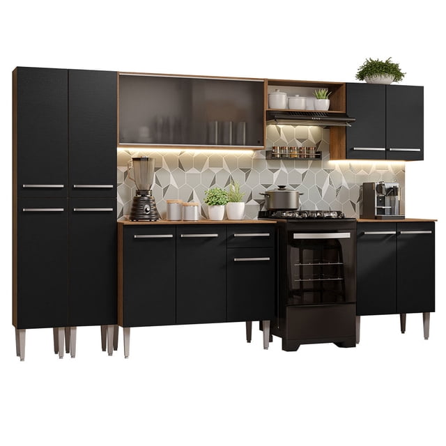 Cocina Integral 293cm Marrón/Negro Emilly Madesa 04
