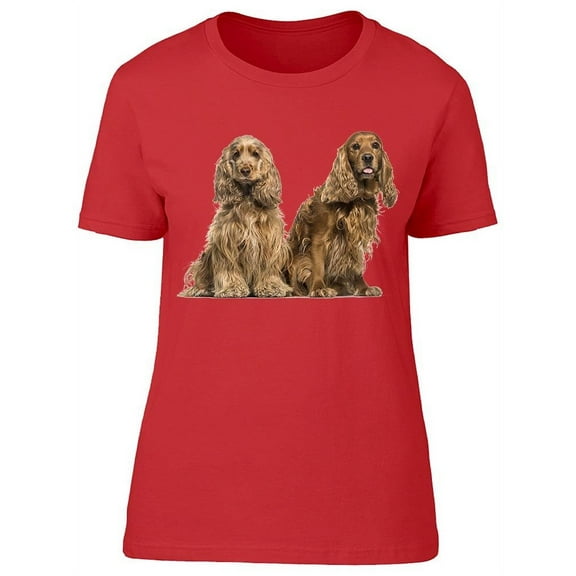 Two Cute Spaniel Dogs Sitting T-Shirt Women -Image by Shutterstock, Female 3X-Large